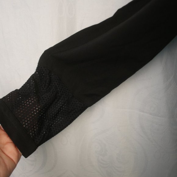 Black V-Neck Blouse with Open Mesh at Neck and Wrists - Picture 4 of 5